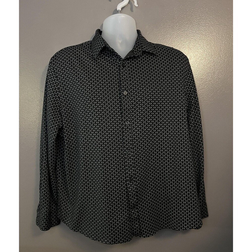 Express Shirt Mens XL Black White Pattern Button Up Long Sleeve Modern Casual